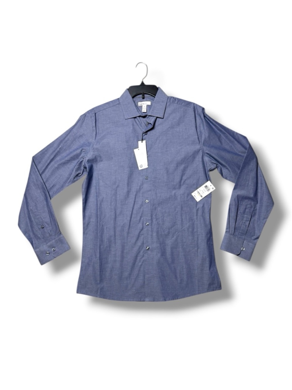 Bar III Slim Fit Chambray Dress Shirt Mens Med M 15 - 15.5 Lt Indigo